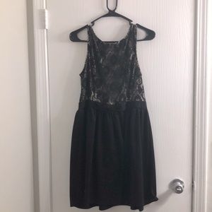 Black and beige mesh top dress